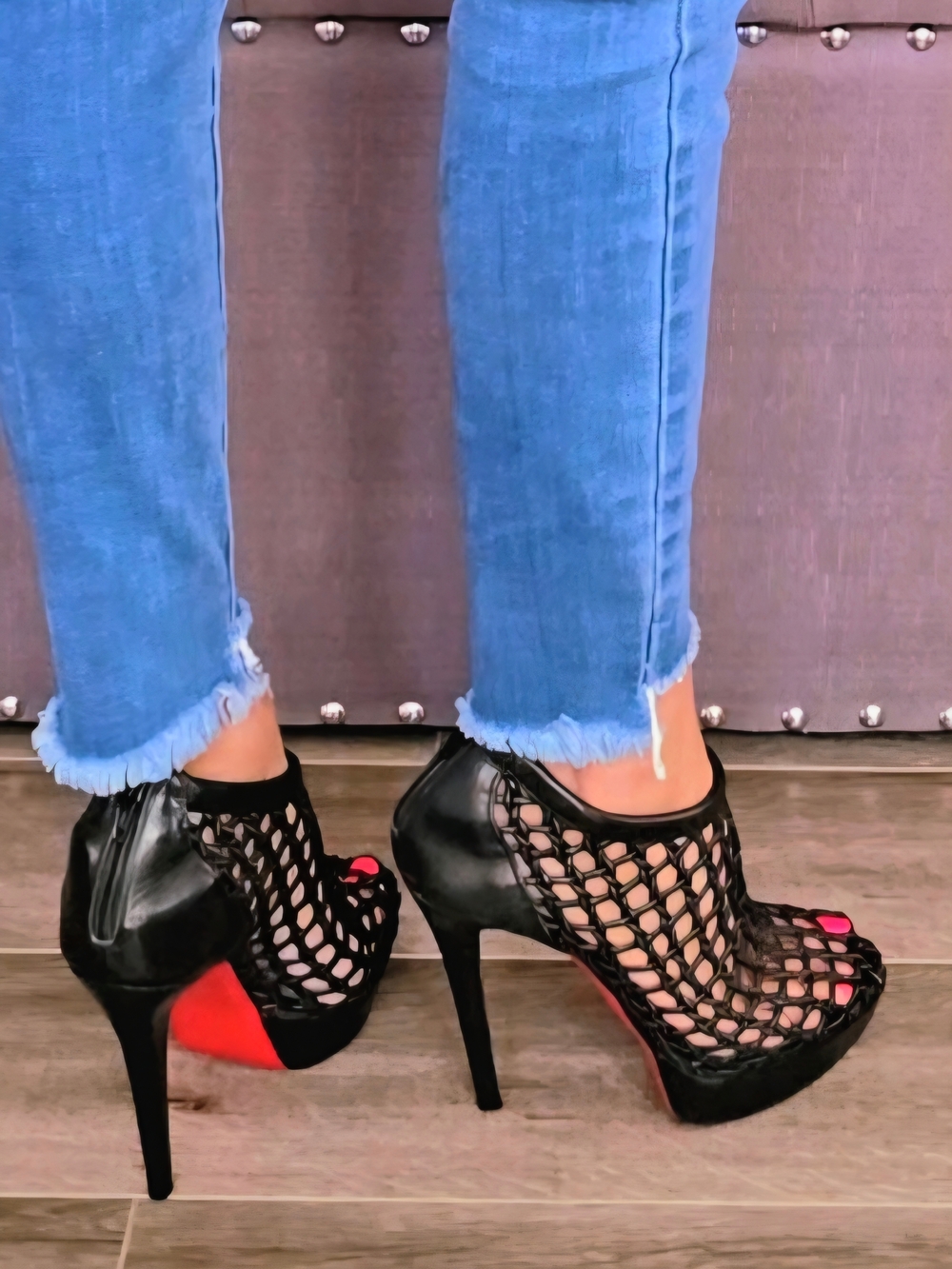 Christian Louboutin Black Leather Caged Ankle Booties Heels EU 38.5 / Fits US 8 - Picture 3 of 14